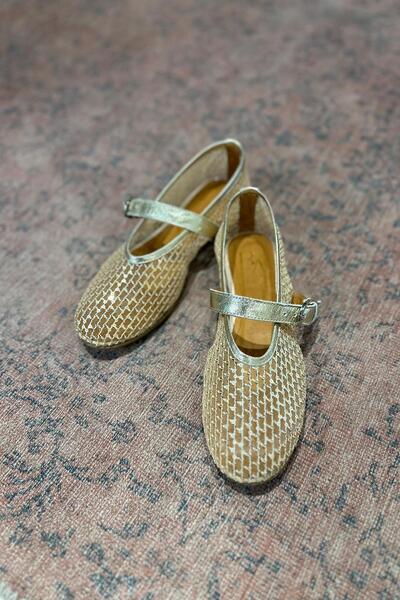 BABLACK Flat Sole Transparent 100% Genuine Leather Ballerina Gold