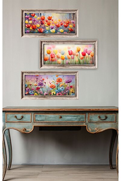 UNT Set de pictură MDF cu imprimare UV cu modele florale colorate – 3 bucăți ...