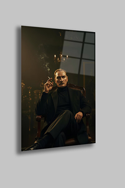 gxe.art Atatürk Silüet | Premium Cam Tablo | 4mm Temperli | Canlı Baskı