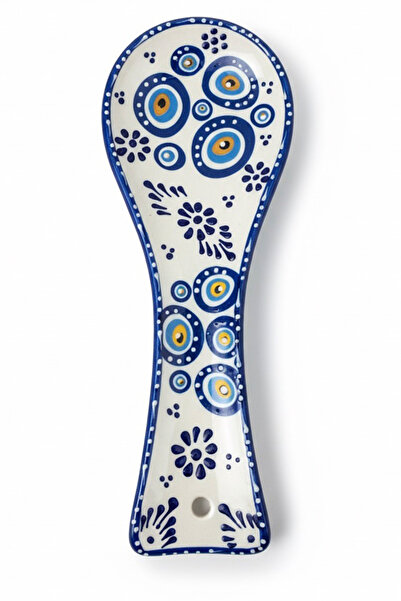 EVCİME Handmade Blue Tile Embossed Spoon Rest