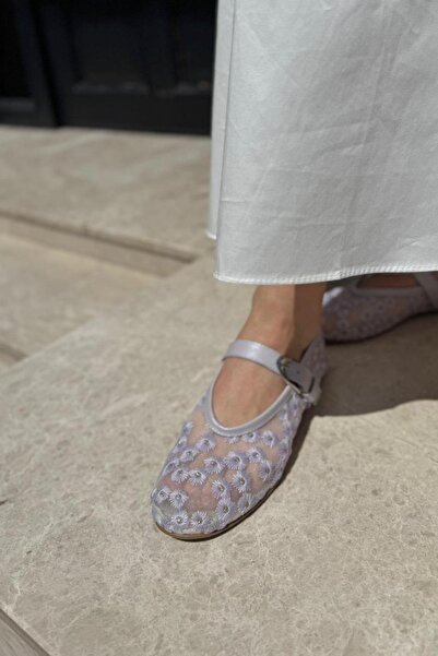 BABLACK Düz Taban Transpran %100 Hakiki Deri Babet Lila