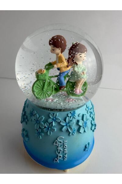 Bumelo Kız ve Erkek Bisikletli Kar Küresi Büyük Boy Müzikli,Kar püskürtmeli,R...