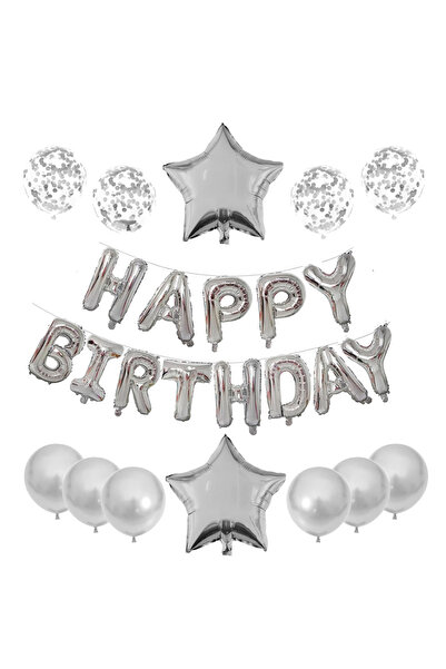 Teno Set of 25 Silver Happy Birthday Balloons