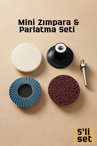 Transformacion Profesyonel 50mm Mini Zımpara & Parlatma Seti: Keçe, Flap Disk, Kauçuk Tutucu & Şaft - 4 Parça