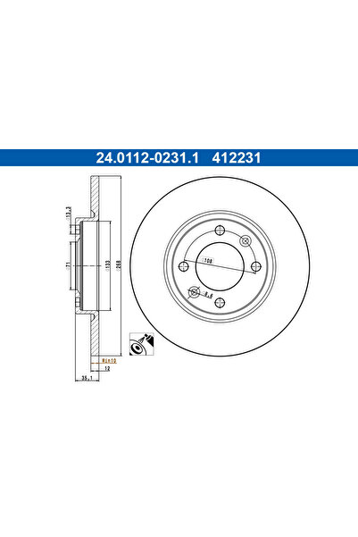 Ate Спирачен диск Citroen C4 10/C4 3 Ds Ds 3 / Ds 3 Crossback