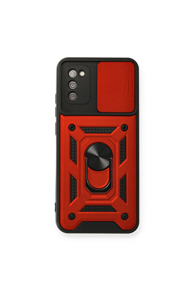 NewFace حافظة سامسونج جالاكسي A03S مع حلقة عدسة بارس من السيليكون - أحمر