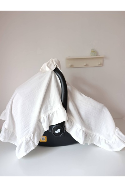 belladuri Ruffled White Stroller Cover 100% Cotton Muslin