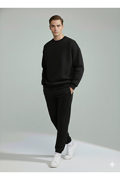 RABTEKS Ανδρικό σετ αθλητικής φόρμας με μαύρο λαιμόκοψη με φαρδύ κορδόνι με χ...