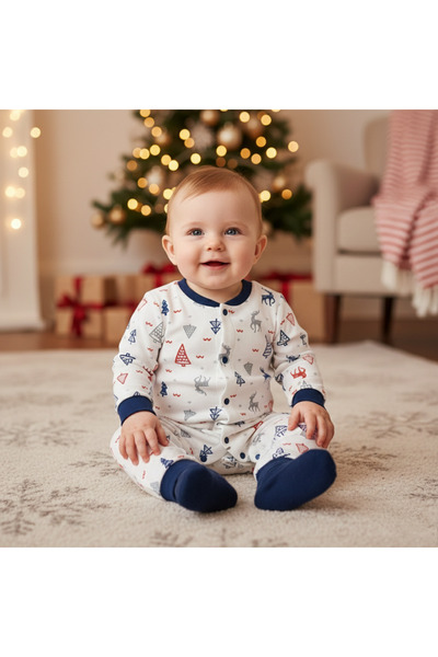 bebekhediyekutusu %100 Pamuk Yılbaşı Temalı Bebek Tulumu