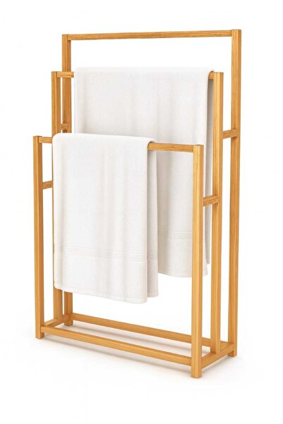 rmc رف مناشف خشبي قائم بذاته بثلاثة أرفف، من خشب البلوط/الجوز، بلمسة نهائية خشبية طبيعية، 75 × 29.5 × 120 سم