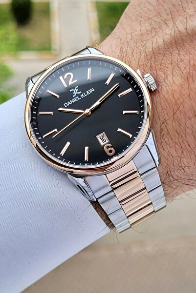 Daniel Klein Men's Wristwatch with Black Dial Rose Silver Color Calendar Gift...