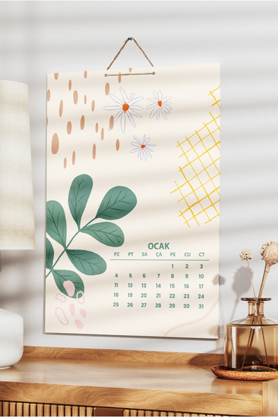Grafiklas 2026 A3 Duvar Takvimi 30x42 cm – Modern Bohem Sanat Tasarımlı 12 Yaprak Asmalı Takvim