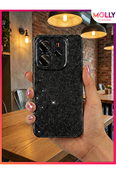 Molly XİAOMİ REDMİ NOTE 14 4G İçin Siyah Berry Simli ve Parıltılı Parlak Sili...