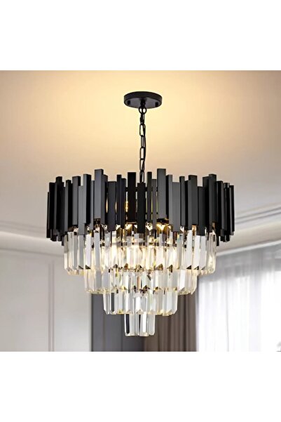 OEM BLOIS Eleganza Crystal Chandelier 8xE14, 49cm Diameter, Black, Adjustable Height
