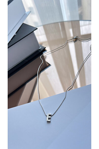 STİL NOKTA Çelik E Harfli Kolye Gümüş Renkli Kararma Yapmaz