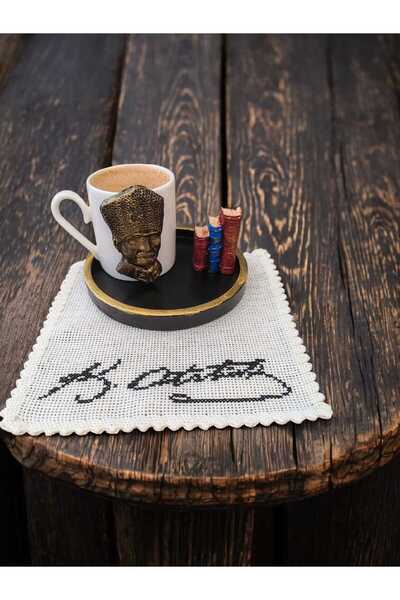 RivelCandle طقم فنجان قهوة وصينية ومناديل إيتامين بتصميم خاص مستوحى من أتاتورك