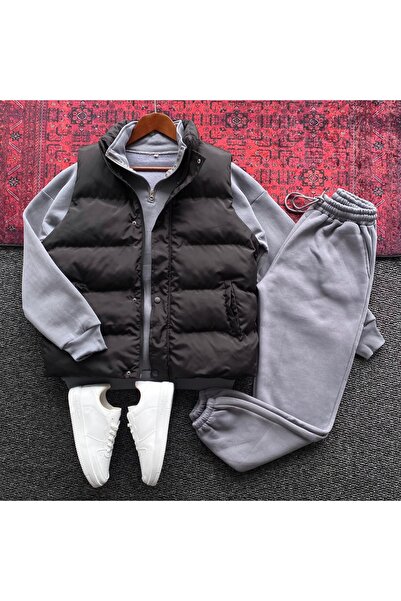 THANBUTİK Padded Inflatable Vest Fleece Half Zip Sweat and Fleece Tracksuit 3...