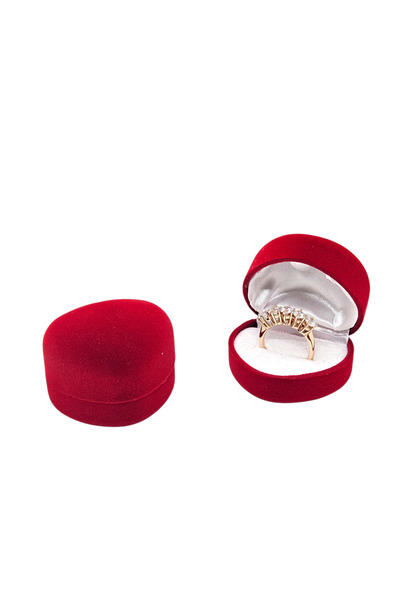 Tokkal Kırmızı Kalp Hediyelik Kadife Yüzük Kutusu - Yüzükler Görsel Amaçlıdır...