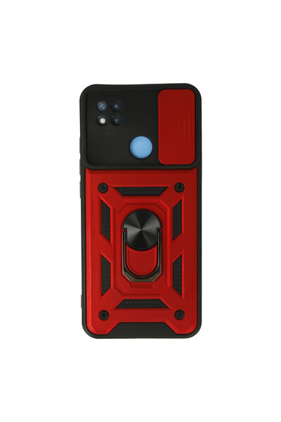 AKSEFİZZ Redmi 9C Kılıf Zırhlı Kaydırmalı Sürgülü Standlı Yüzüklü Kapak
