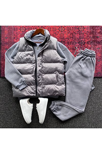 THANBUTİK Padded Inflatable Vest Fleece Half Zip Sweat and Fleece Tracksuit 3...