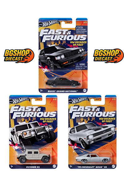 HOT WHEELS Fast & Furious - 70 Chevrolet Nova SS - Hummer H1 - Buick Grand Na...