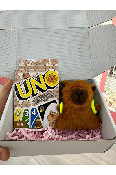 Perry Accesories yeşil sülüfat capybara peluş anahtarlık ve capybaralı uno oy...