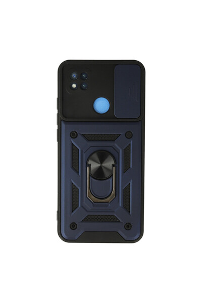 AKSEFİZZ Redmi 9C Kılıf Zırhlı Kaydırmalı Sürgülü Standlı Yüzüklü Kapak