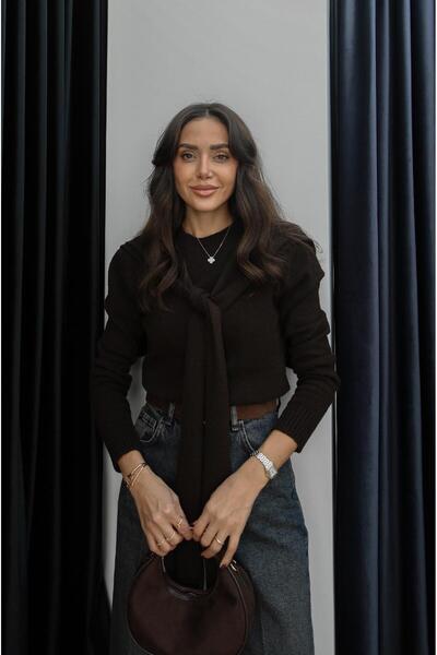 Havoş Brown Sweater with Scarf Detail