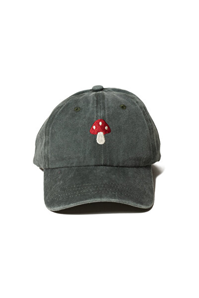 Nome Studio Haki Şapka Mantar Nakışlı %100 Pamuk Unisex Vintage Eskitme Manta...