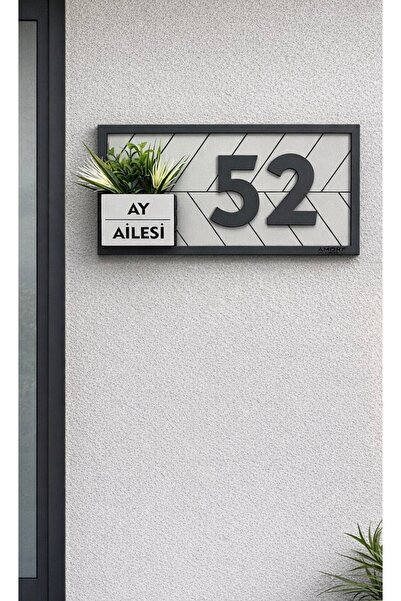 Amorf Design Kişiye Özel Gri Antrsit Kapı Süsü Kapı Numarası 30x15cm