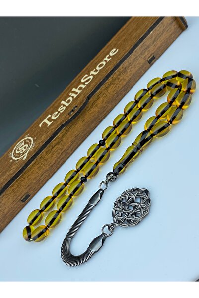 Tesbih Store سبحة من العنبر الناري بتصميم إيطالي مع سلسلة نحاسية وشراشيب