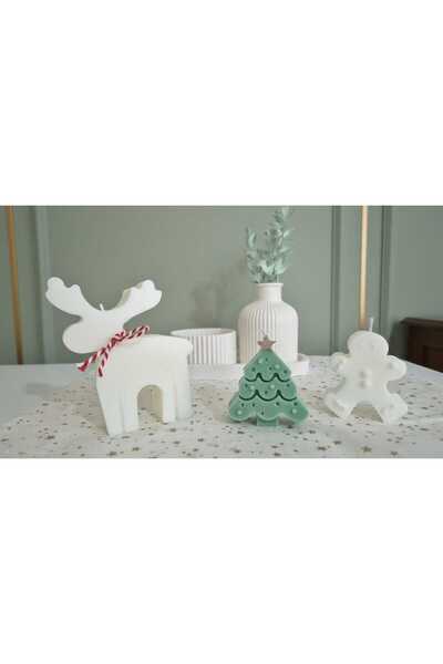 Lisinya New Year Concept 3 Candle Reindeer Pine Tree Cookie Man