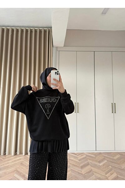KÜBRA Taşlı Oversize Sweat - Siyah