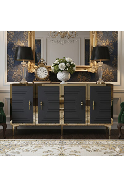 YUMEDİ DESİGN KA1508AG - KEREM KONSOL, TV SEHPASI, ÇOK AMAÇLI DOLAP ve KAHVE KÖŞESİ 150cm ANTRASİT-GOLD