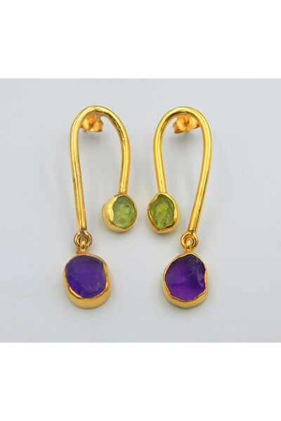 alpsilverart Kadınlar İçin Otantik Ham Ametist ve Peridot Taşlı El İşi 925 Ay...