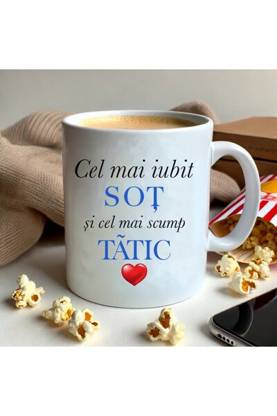 OEM Cana personalizata, Cel mai bun Sot si Tatic, alb lucios, 300 ml