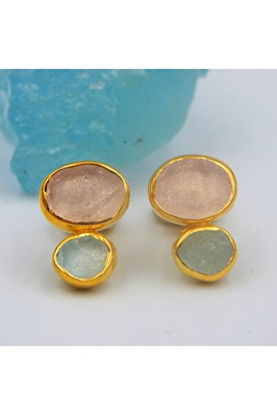 alpsilverart Kadınlar İçin Otantik Ham Akuamarin Ve Pembe Kuvars Taşlı El İşi...