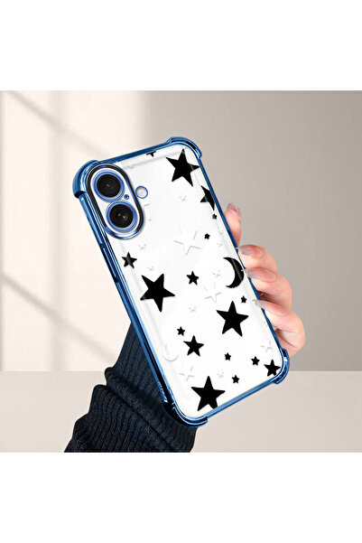 Hontinga غطاء هاتف شفاف مضاد للسقوط متوافق مع آيفون 16 بتصميم نجمة وقمر