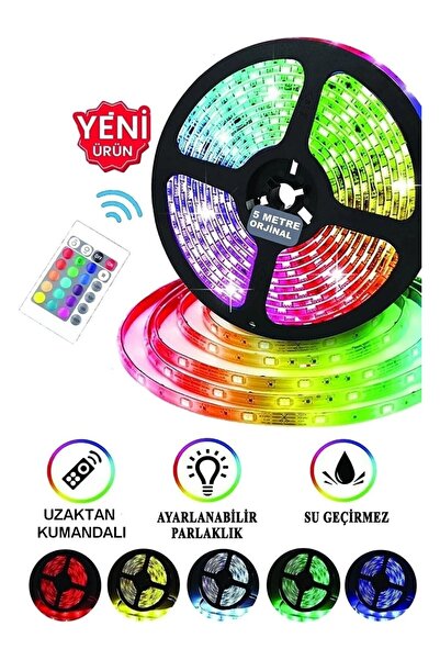 Helios Yılbaşı Dış Mekan RGB Şerit LED 5 M Set Tak Çalıştır Kumandalı Adaptörlü ( Su Geçirmez )