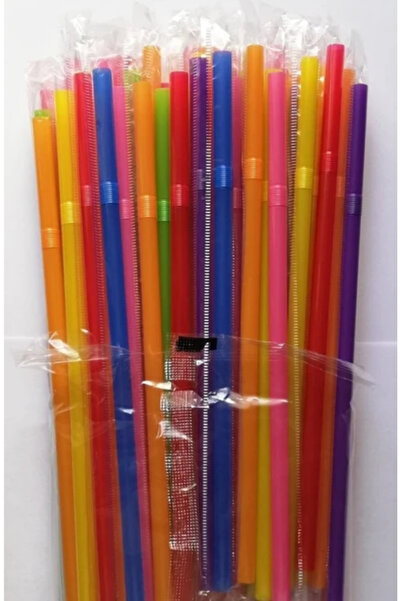 Merpak Ambalaj Karışık Renkli Pipet 50'li Kalın Pipet Jelatin Sargılı Körüklü...