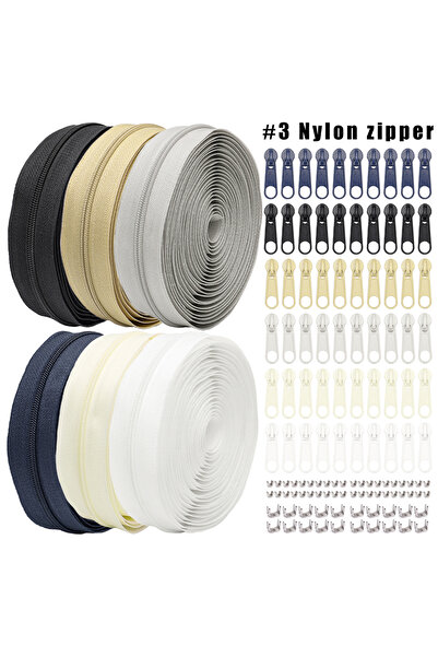 Choice3 3# Style D 1 Set (6-Color) Nylon Zipper Kit: 30 Yards of Zippers (6pc...