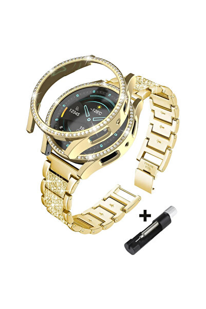 Choice سوار معدني ذهبي مع غطاء لساعة Galaxy Watch7 مقاس 44 مم، متوافق مع ساعا...