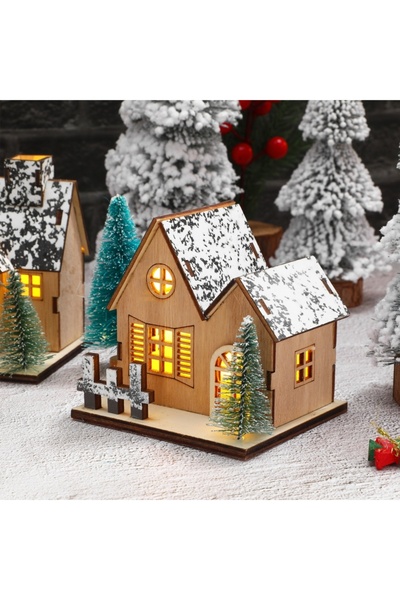 Choice قطعة واحدة - منزل خشبي مضيء بإضاءة LED، قرية عيد الميلاد، منزل ثلجي غي...