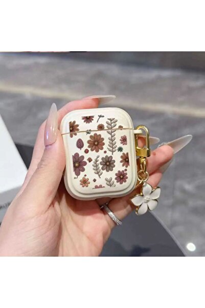 Choice غطاء حماية لسماعات AirPods 4 بتصميم زهور باللونين الكاكي والبني، غطاء حماية ناعم لسماعات AirPods 4 Pro2