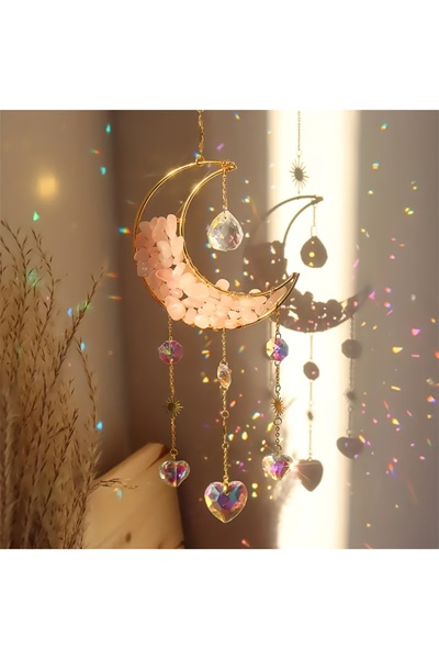 choice2 قطعة واحدة من كريستال الجمشت الوردي على شكل هلال، منشور كريستالي يلتق...