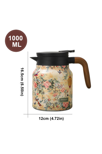 Choice3 غلاية شاي ألويت صفراء سعة 1000 مل مزينة بنقوش زهور، مصنوعة من الفولاذ...