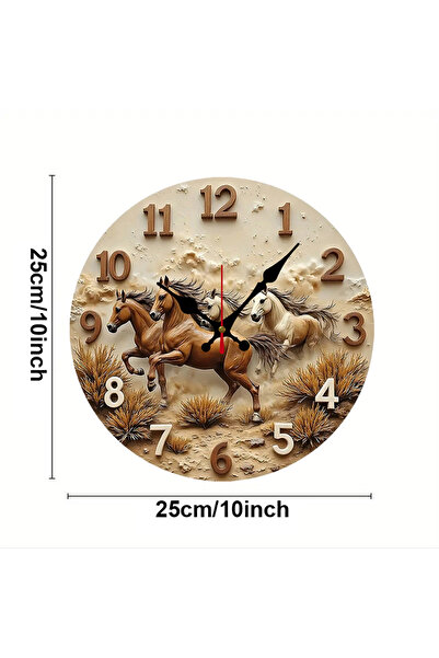 Choice 10 inch GZ-WYT09160025 Four Horse Themed Wooden Round Silent Hanging Wall Clock, Suitable For Living