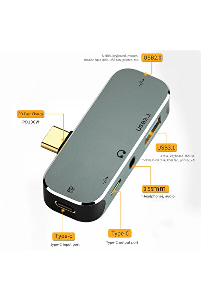 Choice موزع USB من النوع C للكمبيوتر الشخصي YX04 X3، مقبس 3.55 ملم، شحن سريع ...