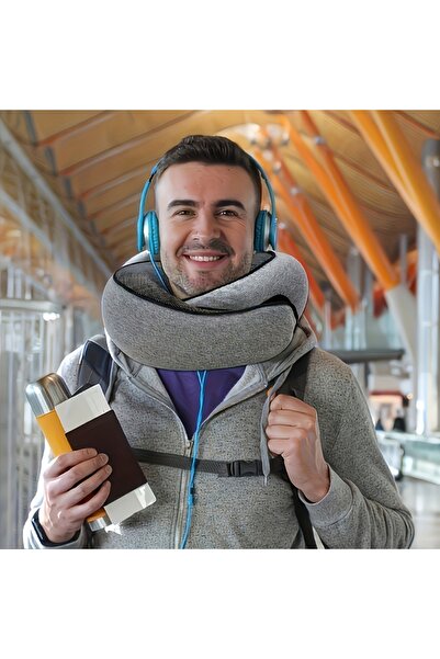 Choice وسادة سفر رمادية اللون، قطعة واحدة، مريحة على شكل حرف U - دعامة ناعمة ...