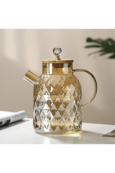 Choice1 إبريق شاي زجاجي سعة 1.8 لتر مع غطاء من الخيزران وفوهة ترشيح قابلة للإ...